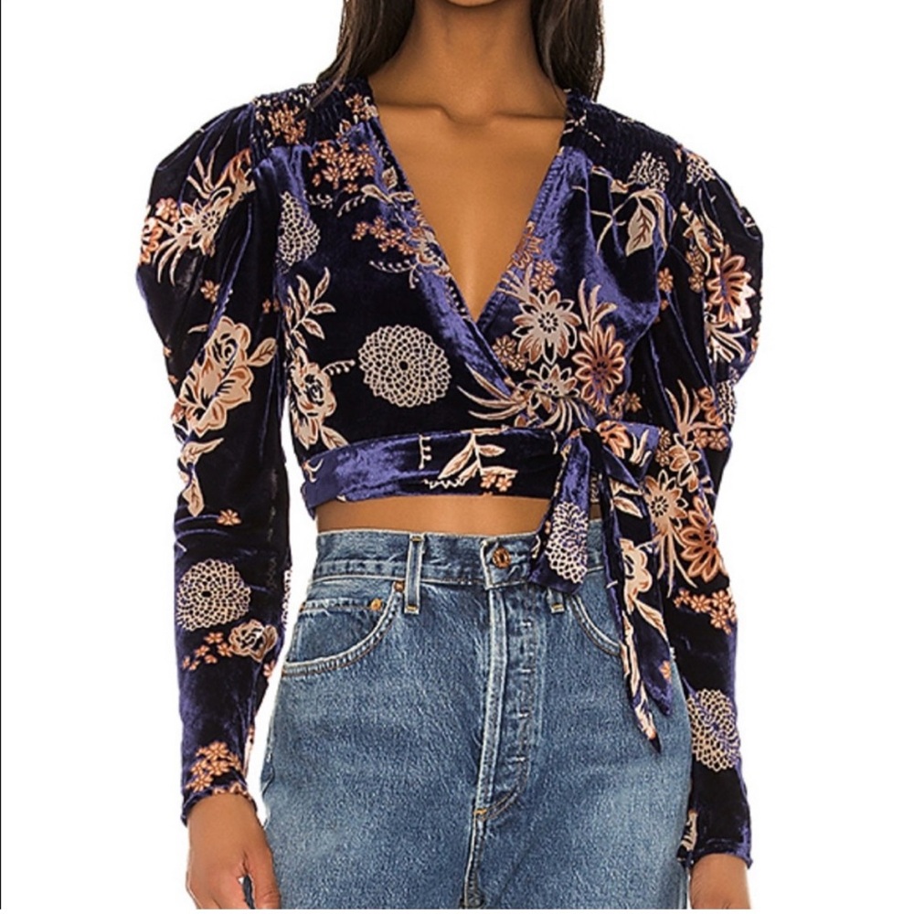 House of Harlow Revolve Velvet Navy Floral Indie Blouse